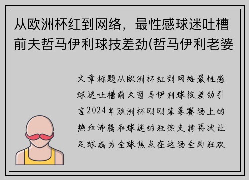 从欧洲杯红到网络，最性感球迷吐槽前夫哲马伊利球技差劲(哲马伊利老婆)