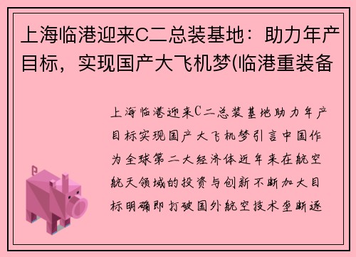 上海临港迎来C二总装基地：助力年产目标，实现国产大飞机梦(临港重装备产业区h23-01地块)